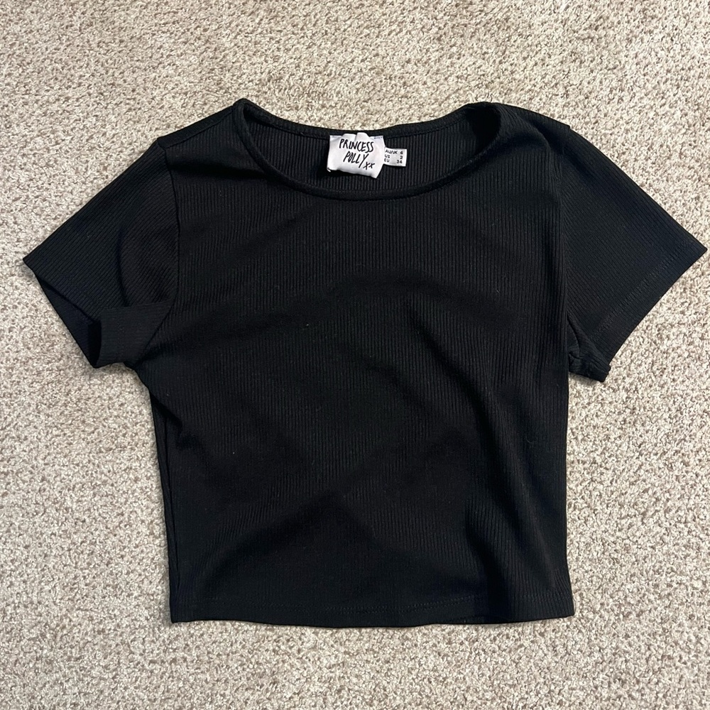 Princess Polly ribbed black crop top